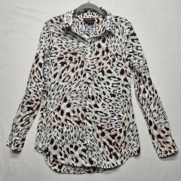 Foxcroft Tops - Foxcroft Shirt Womens 6 White Black Animal Print Wrinkle Free Shaped Fit Cotton